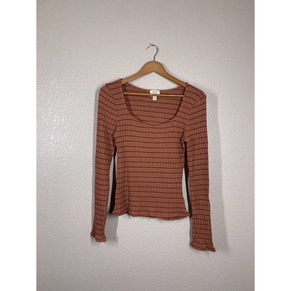 Project Social T Kimora Knit Top Size Large L Sweetheart Neck Striped - Picture 2 of 6